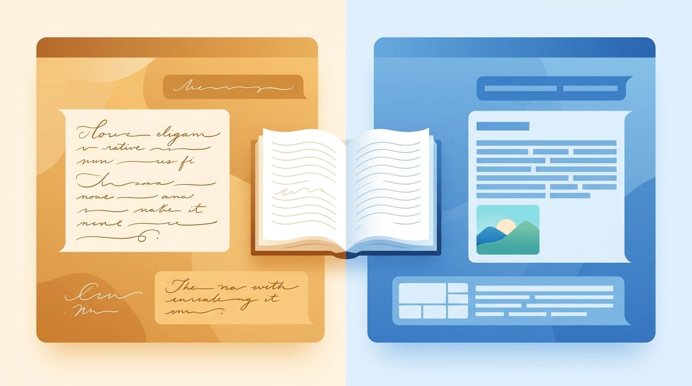 Twee AI-chatinterfaces naast elkaar die ChatGPT en Claude voor het schrijven van boeken voorstellen