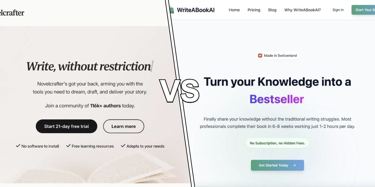 Split interface showing complex vs streamlined AI writing approaches